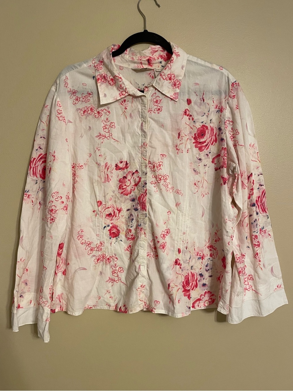 J. Jill Blouse watercolor floral hidden snap boho cotton cottagecore Size XL